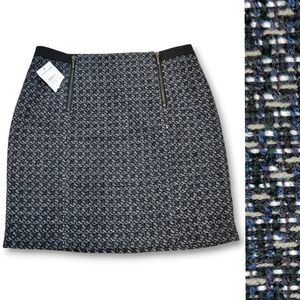 NEW Susina Tweed Pencil Skirt Zipper Accents Blue Gray Black Size 8